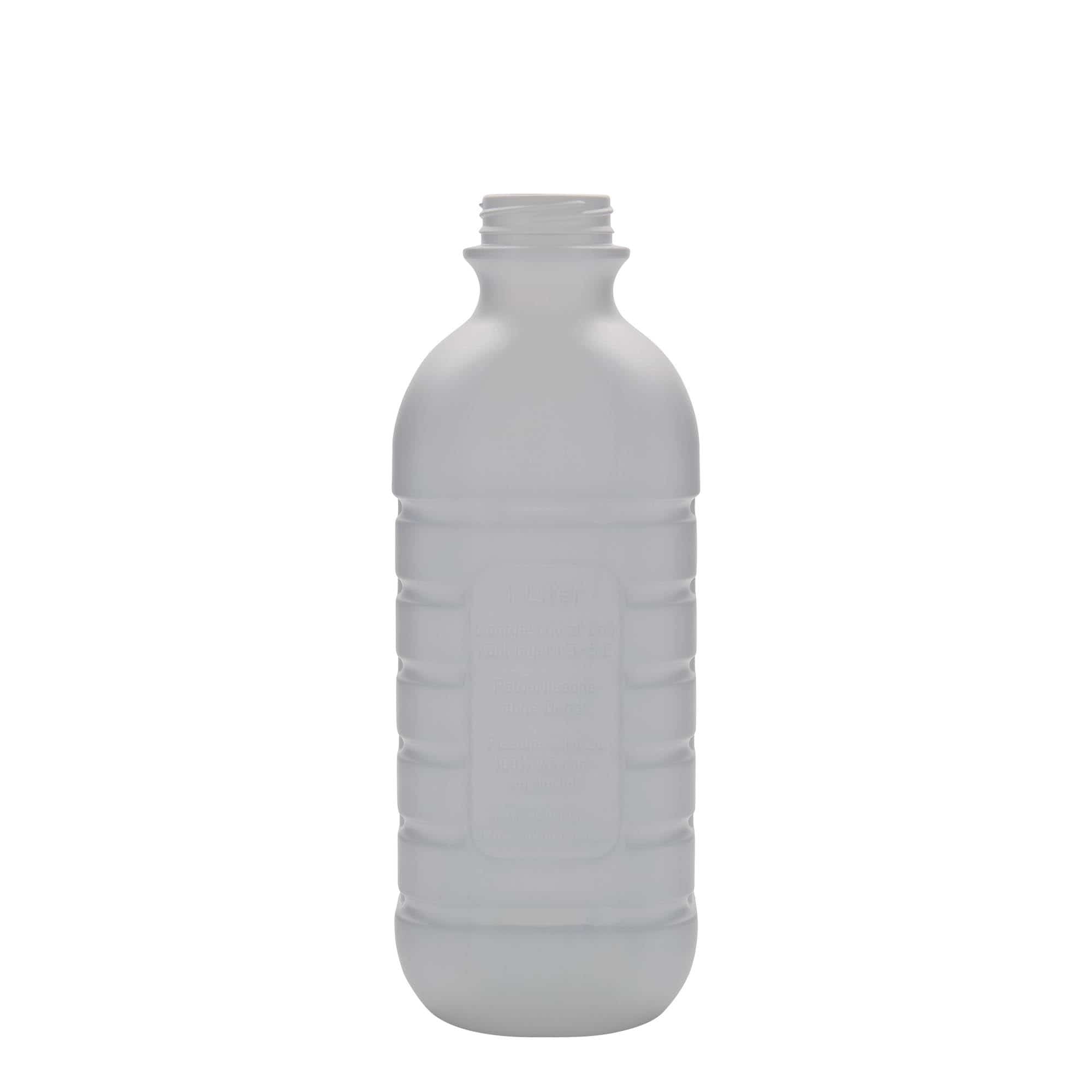 1.000 ml mælkeflaske, firkantet, HDPE-plast, hvid, åbning: PEHD40