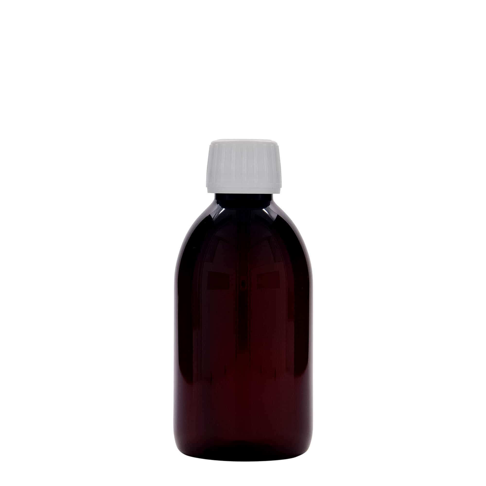 250 ml PET-medicinflaske, brun, plast, åbning: PP 28