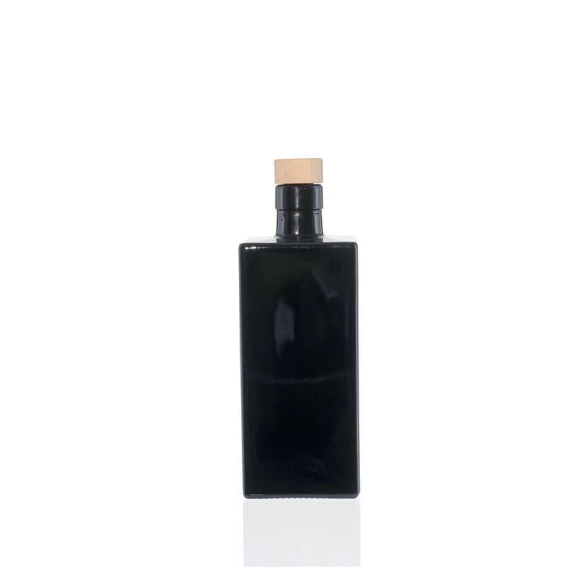 500 ml glasflaske 'Raphaela', kvadratisk, sort, åbning: Kork