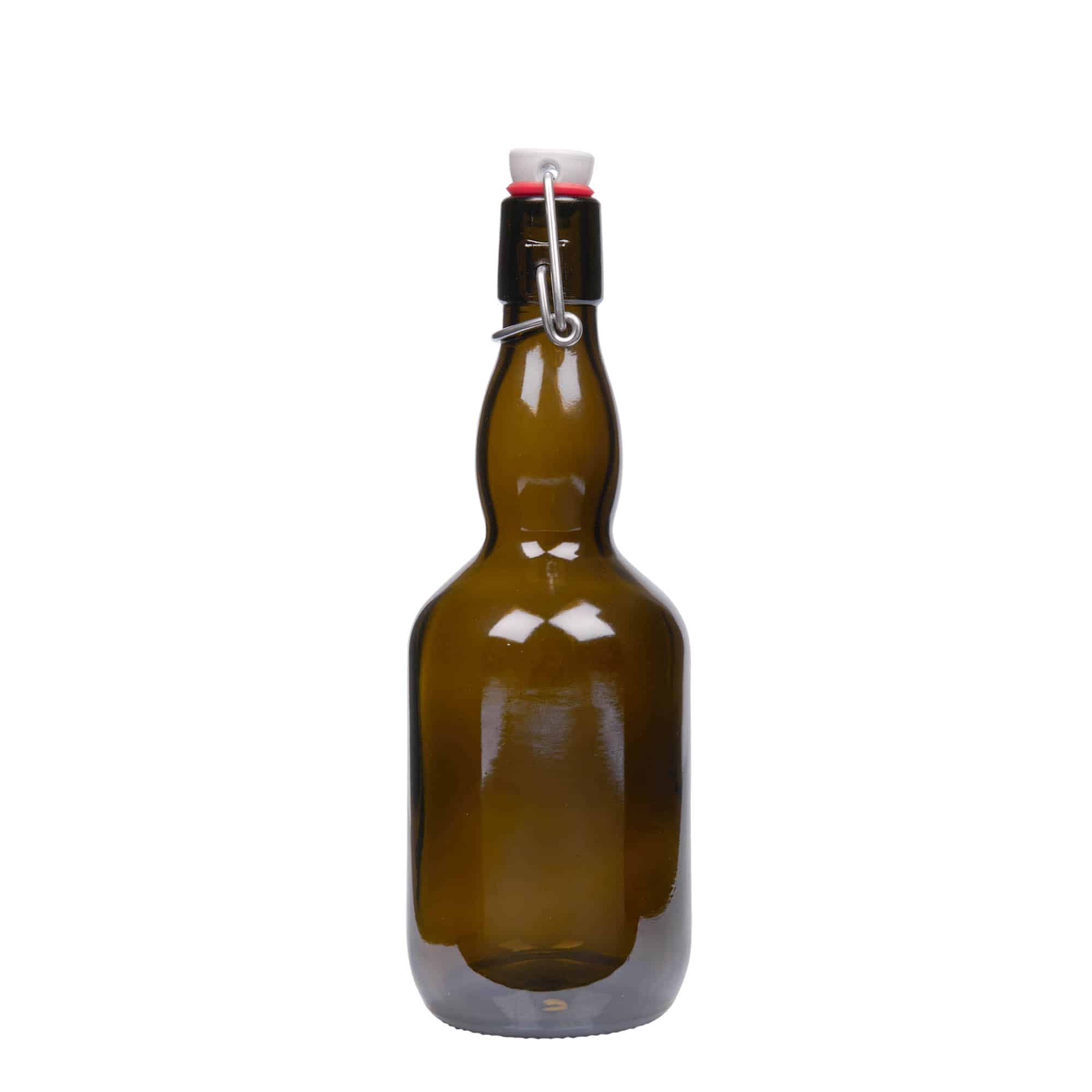 500 ml ølflaske, krum hals, glas, antikgrøn, åbning: Patentlåg