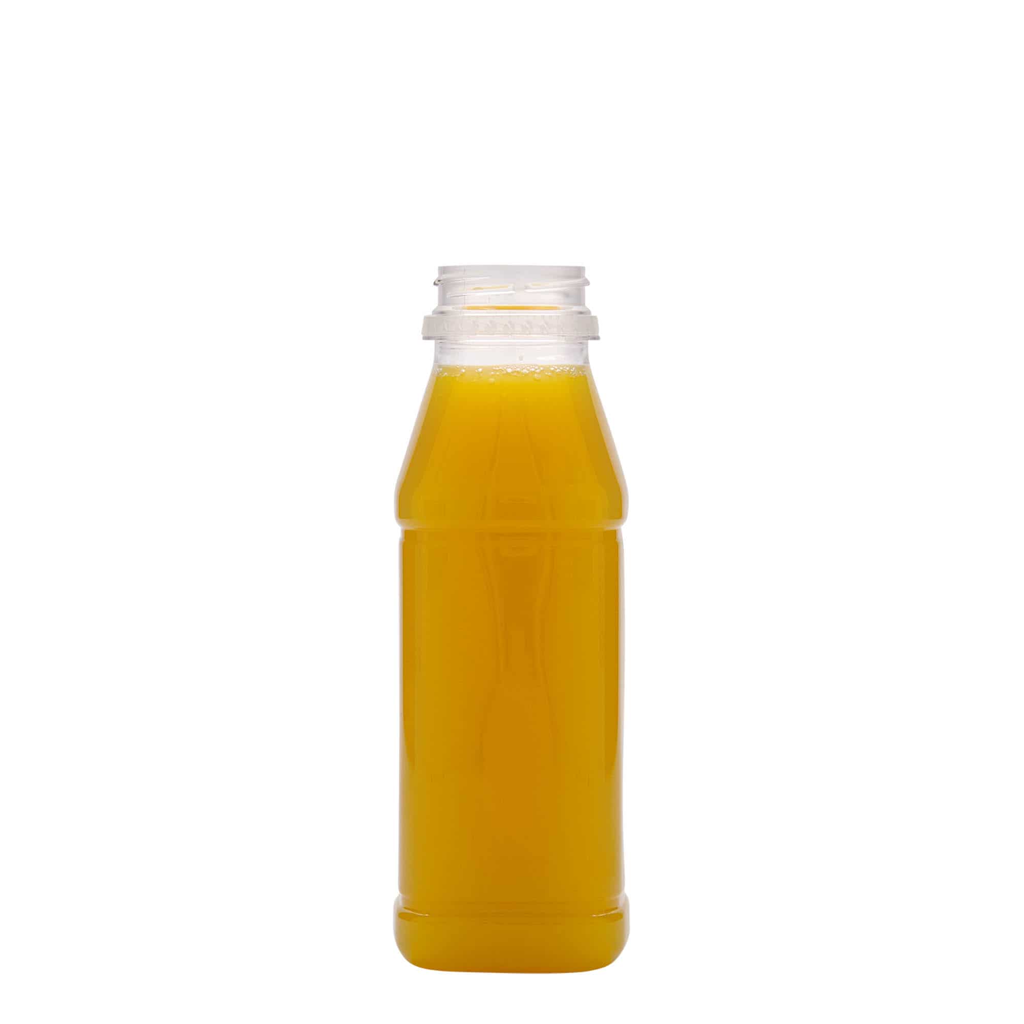 330 ml PET-flaske 'Milk and Juice Carré', kvadratisk, plast, åbning: 38 mm