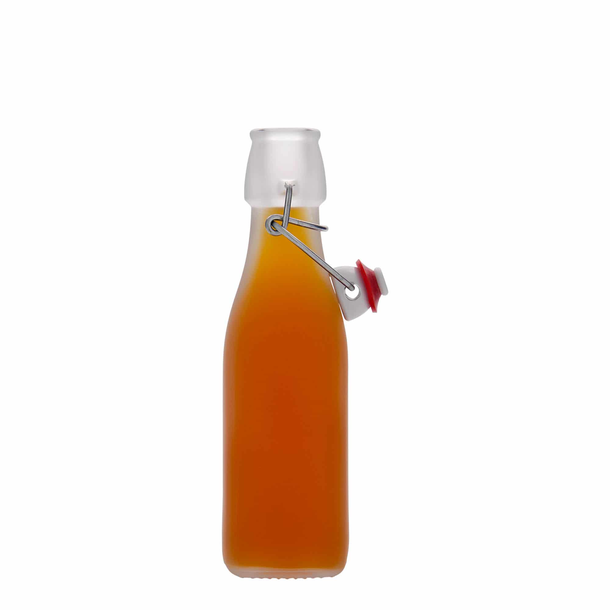250 ml glasflaske 'Swing', kvadratisk, hvid, åbning: Patentlåg