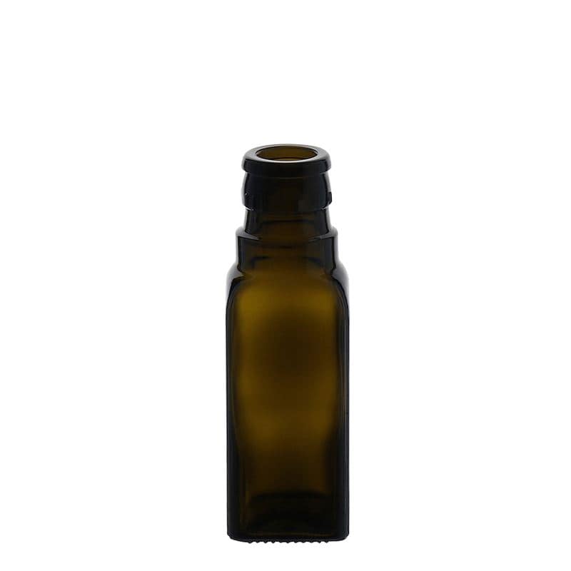 100 ml eddike-/olieflaske 'Quadra', glas, kvadratisk, antikgrøn, åbning: DOP
