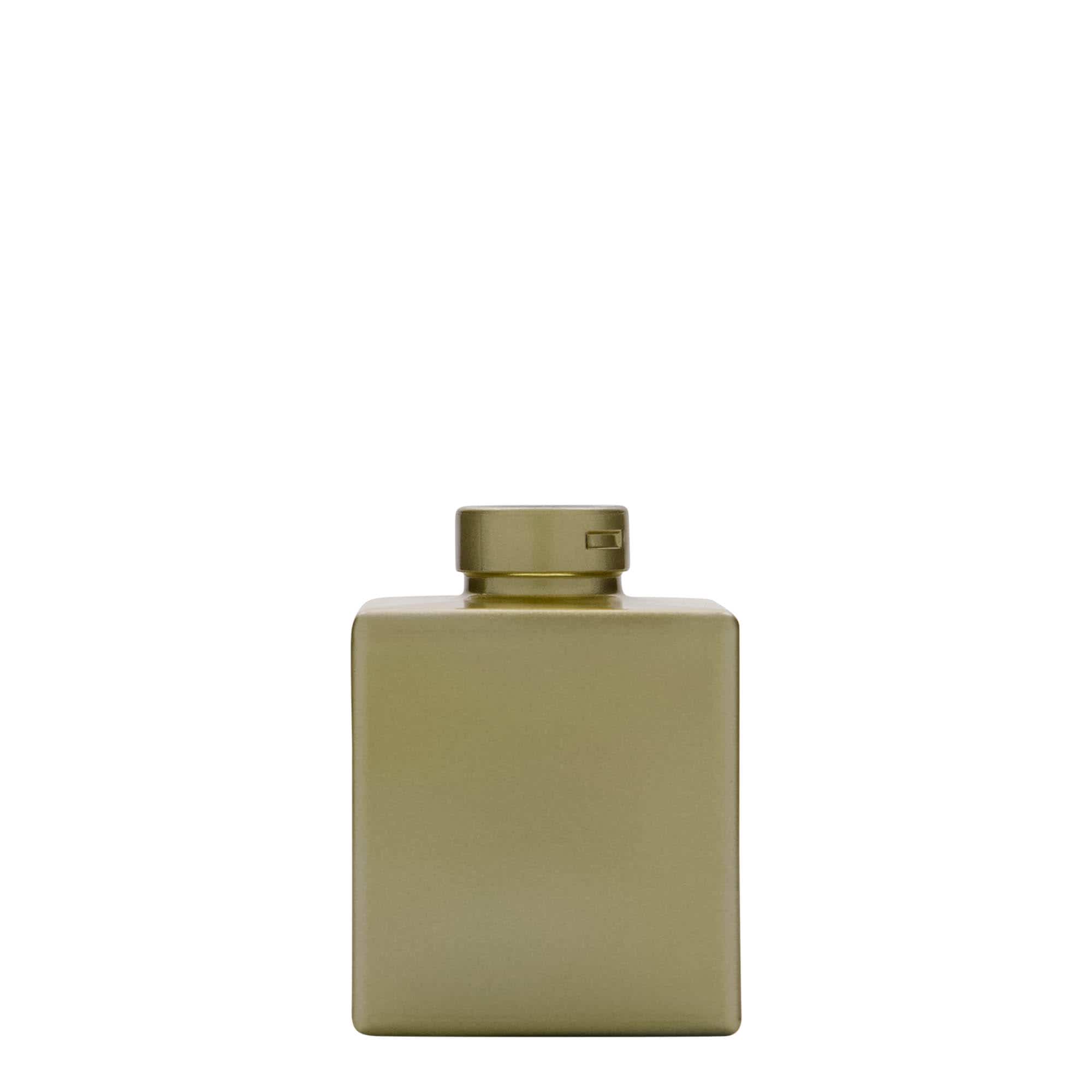 100 ml glasflaske 'Cube', kvadratisk, guld, åbning: Kork