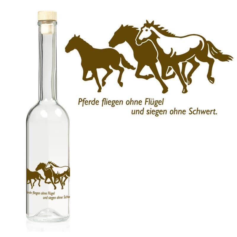 500 ml glasflaske 'Opera', motiv: Heste, åbning: Kork