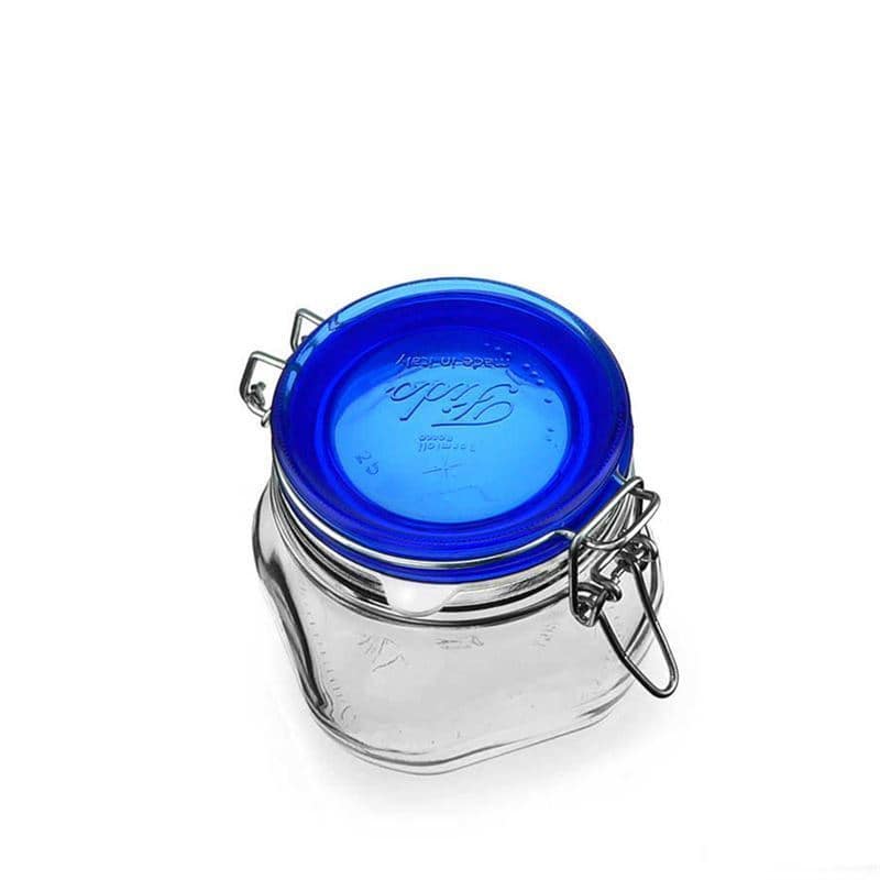 500 ml patentglas 'Fido', Blue Top, kvadratisk, åbning: Patentlåg