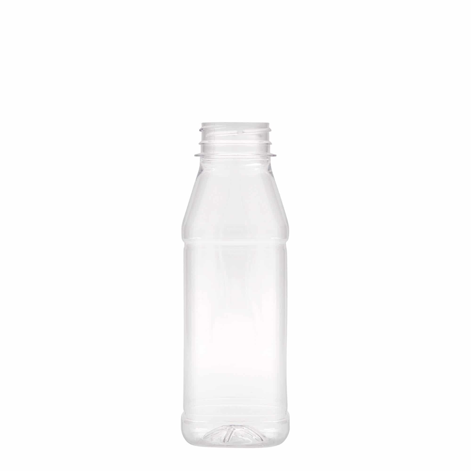 330 ml PET-flaske 'Milk and Juice Carré', kvadratisk, plast, åbning: 38 mm