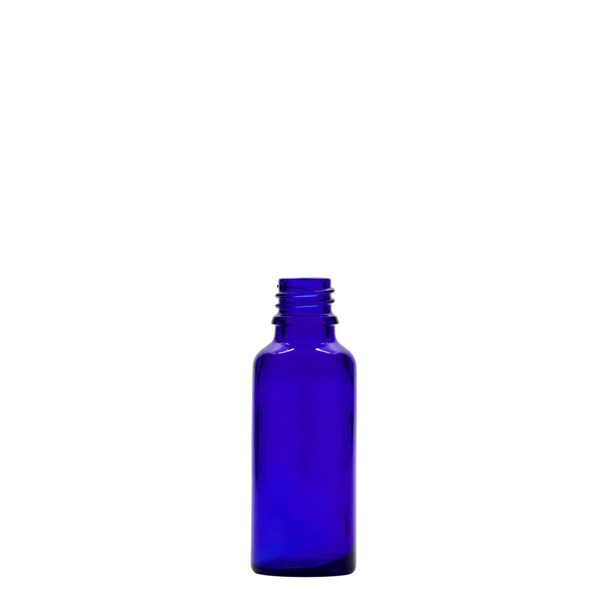 30 ml medicinflaske, glas, kongeblå, åbning: DIN 18