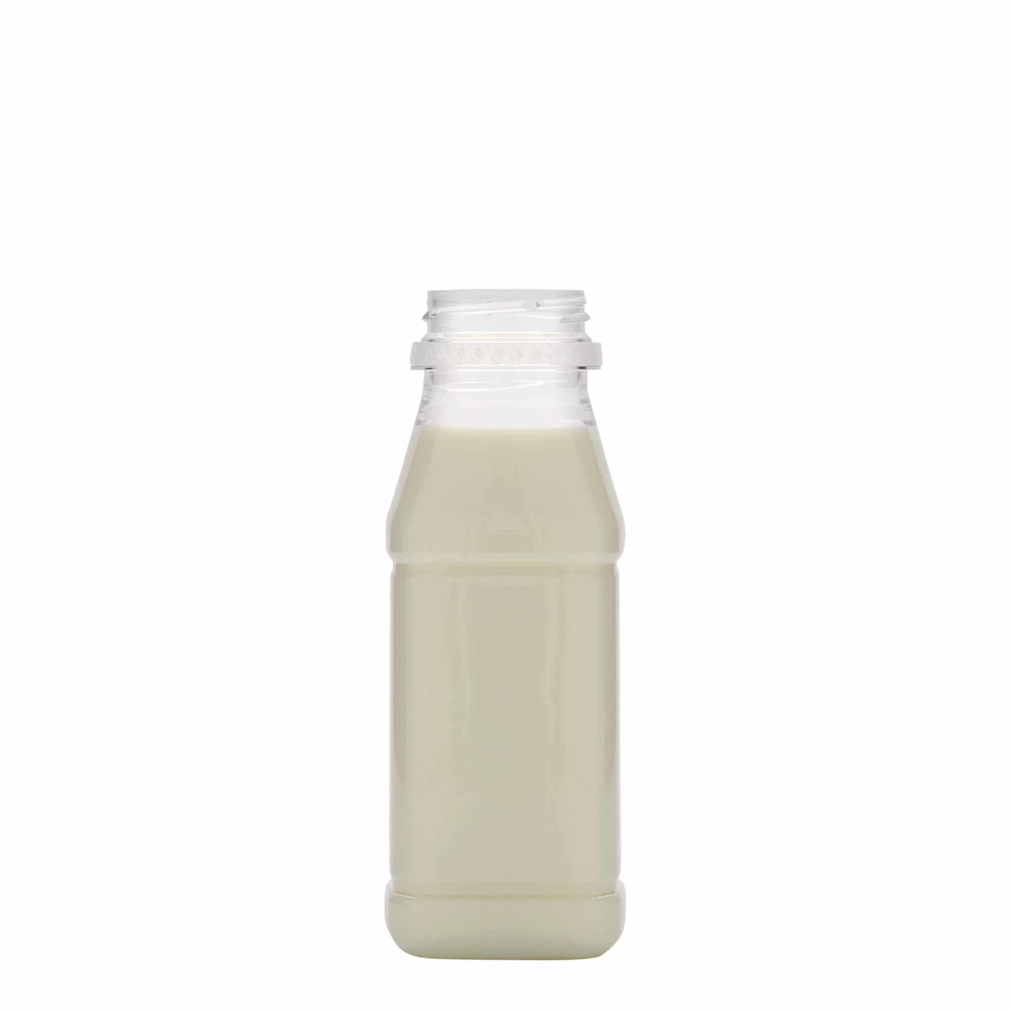 250 ml PET-flaske 'Milk and Juice Carré', kvadratisk, plast, åbning: 38 mm