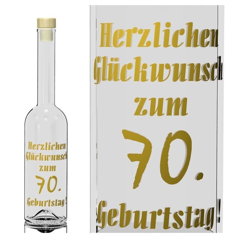 500 ml glasflaske 'Opera', motiv: 70 år, åbning: Kork