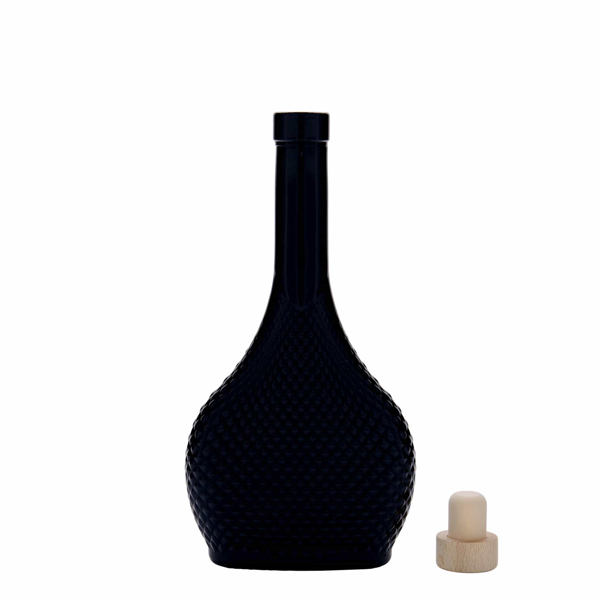 200 ml glasflaske 'Contessa Diamante', oval, sort, åbning: Kork