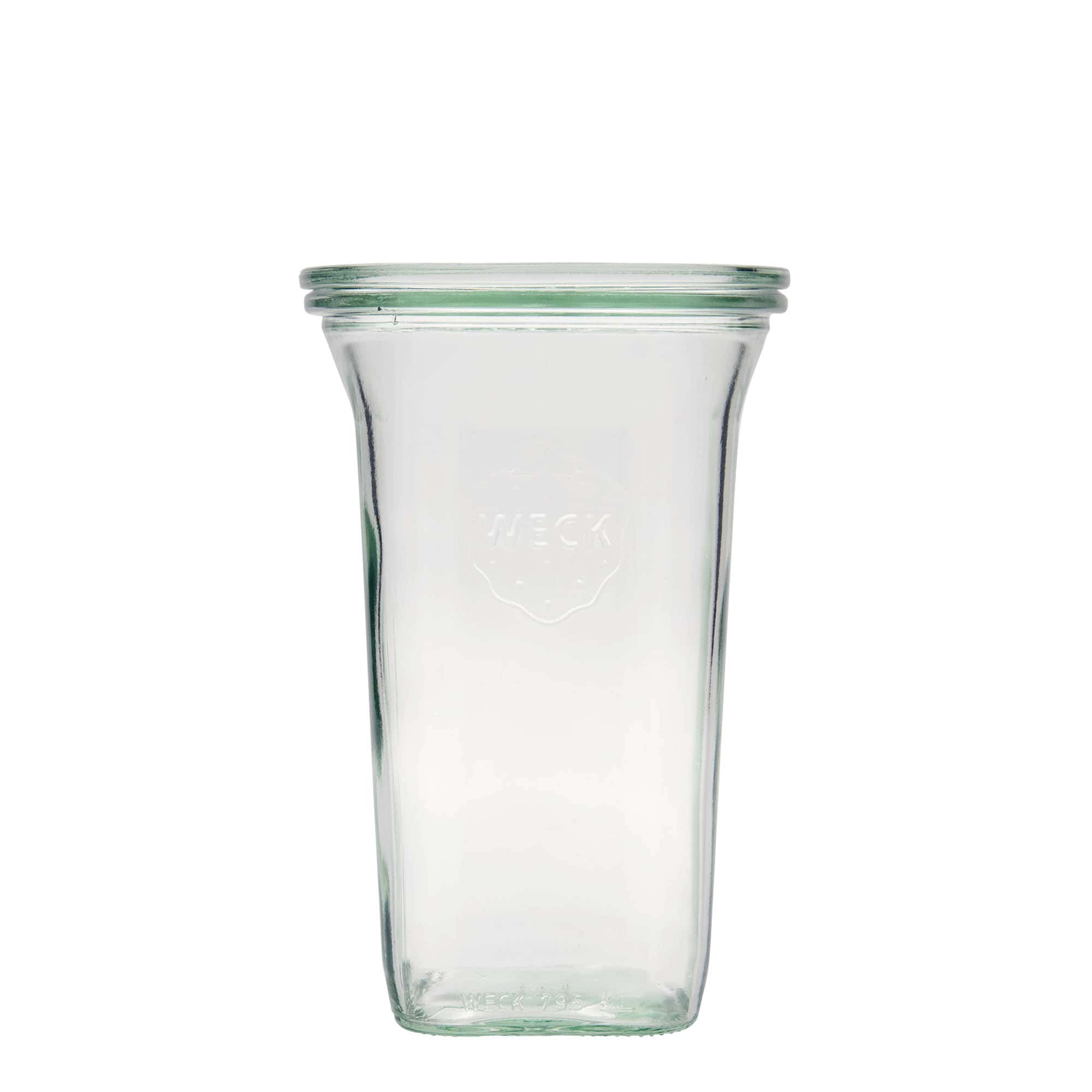 795 ml WECK-quadro-glas, kvadratisk, åbning: Rund kant