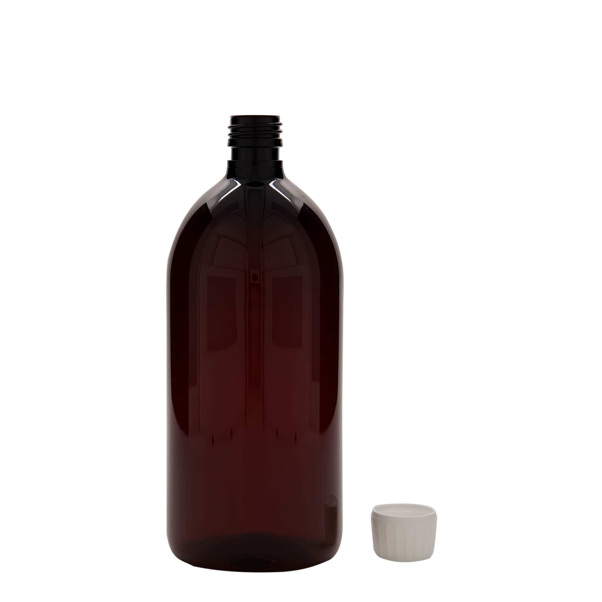 1.000 ml PET-medicinflaske, brun, plast, åbning: PP 28