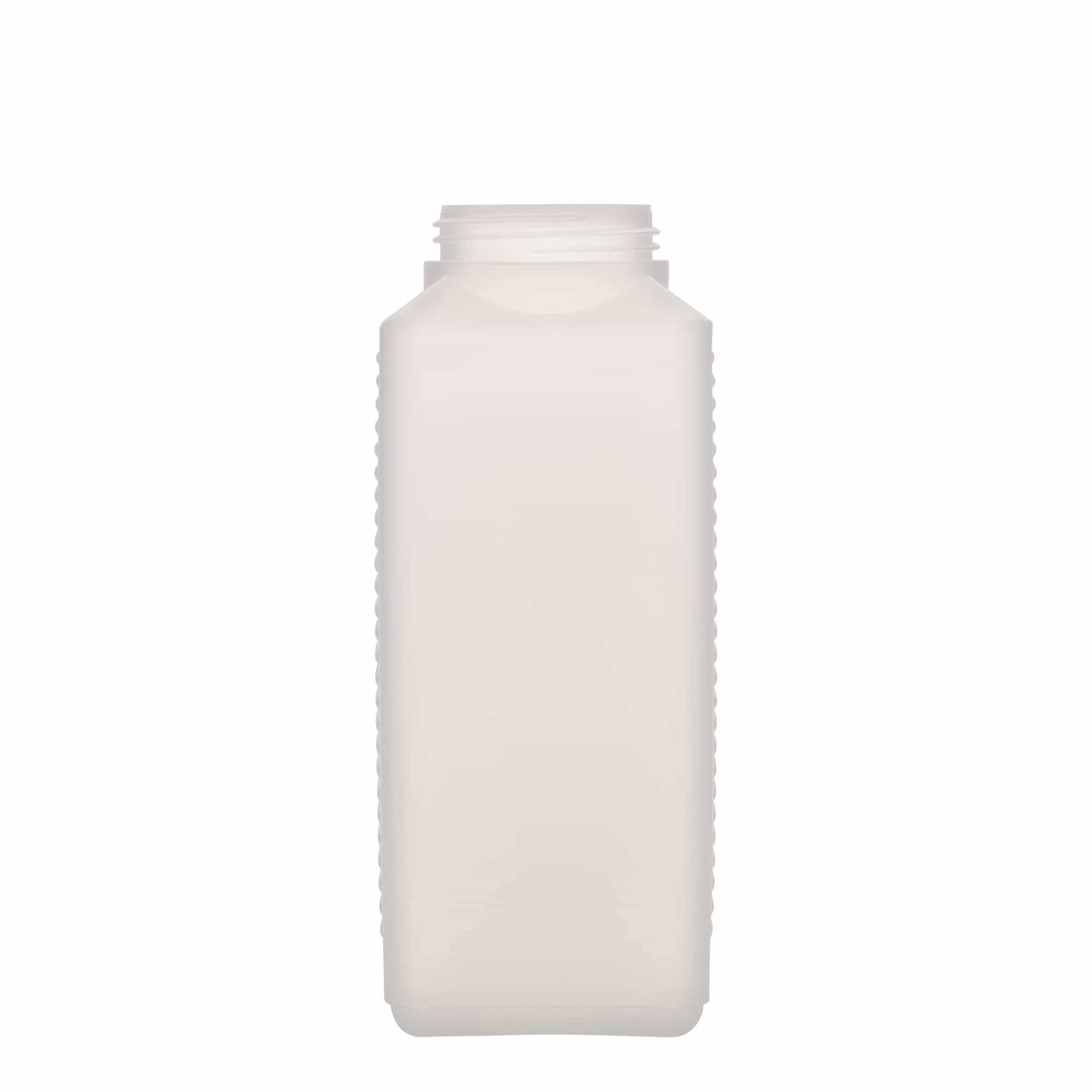 1.000 ml bredhalset flaske, firkantet, HDPE-plast, natur, åbning: DIN 60 EPE