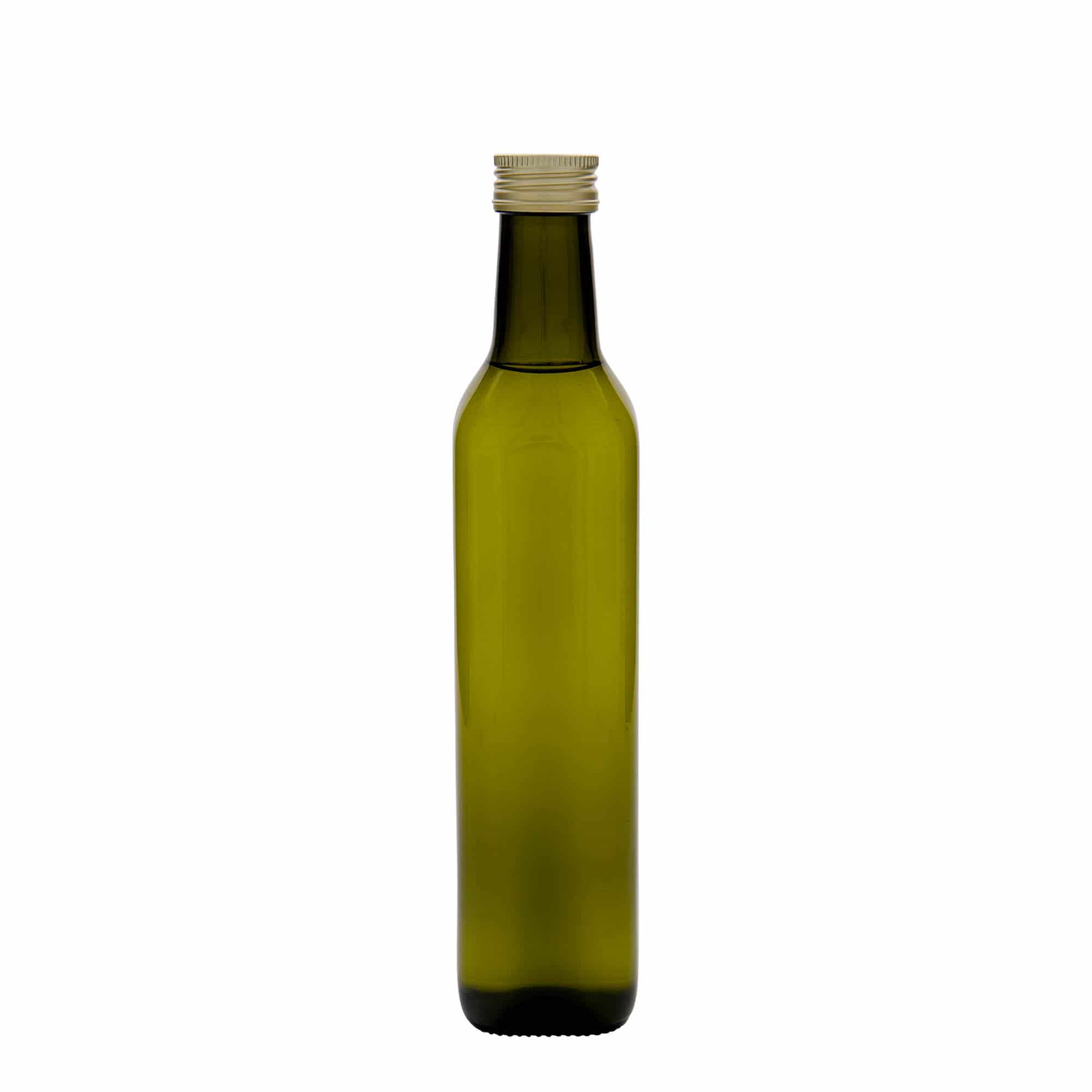 500 ml glasflaske 'Marasca', kvadratisk, antikgrøn, åbning: PP 31,5