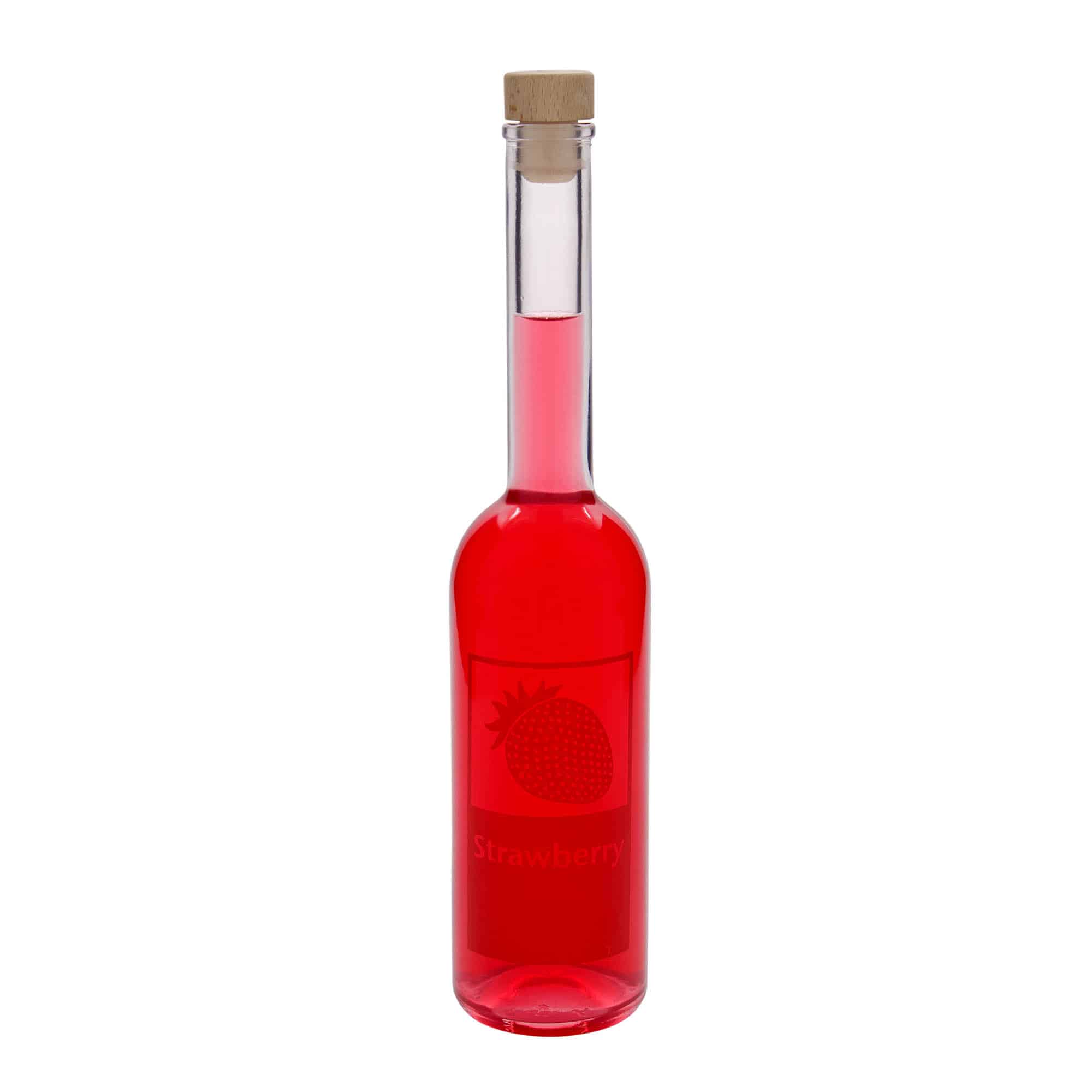 500 ml glasflaske 'Opera', motiv: Strawberry, åbning: Kork
